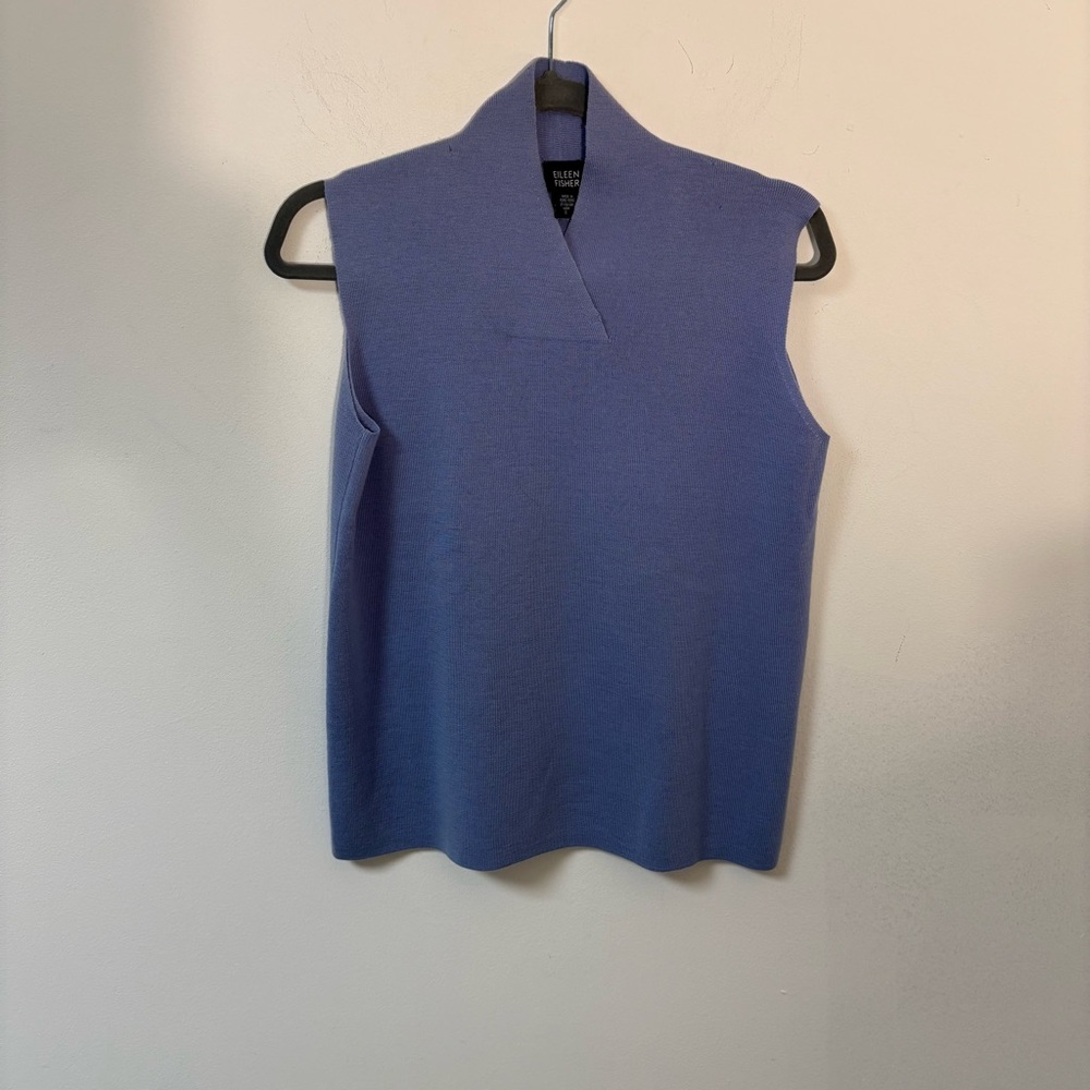 Eileen Fisher womens blue sleeveless sweater merino wool Small